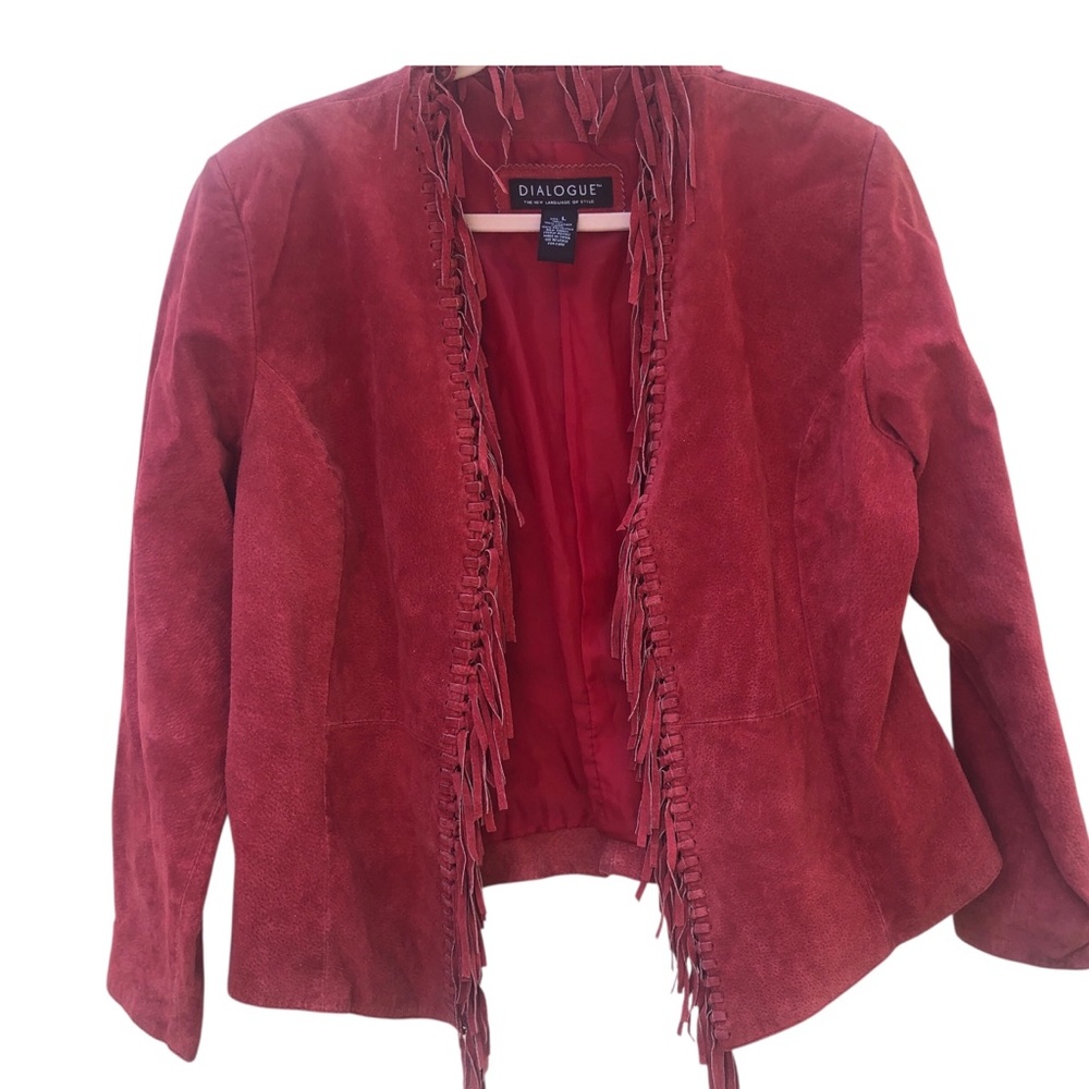 Red Fringed  Suede Leather Jacket